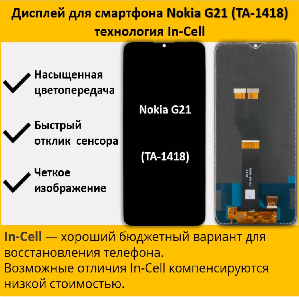 ДисплейдлясмартфонаNokiaG21(TA-1418),технологияIn-Cell