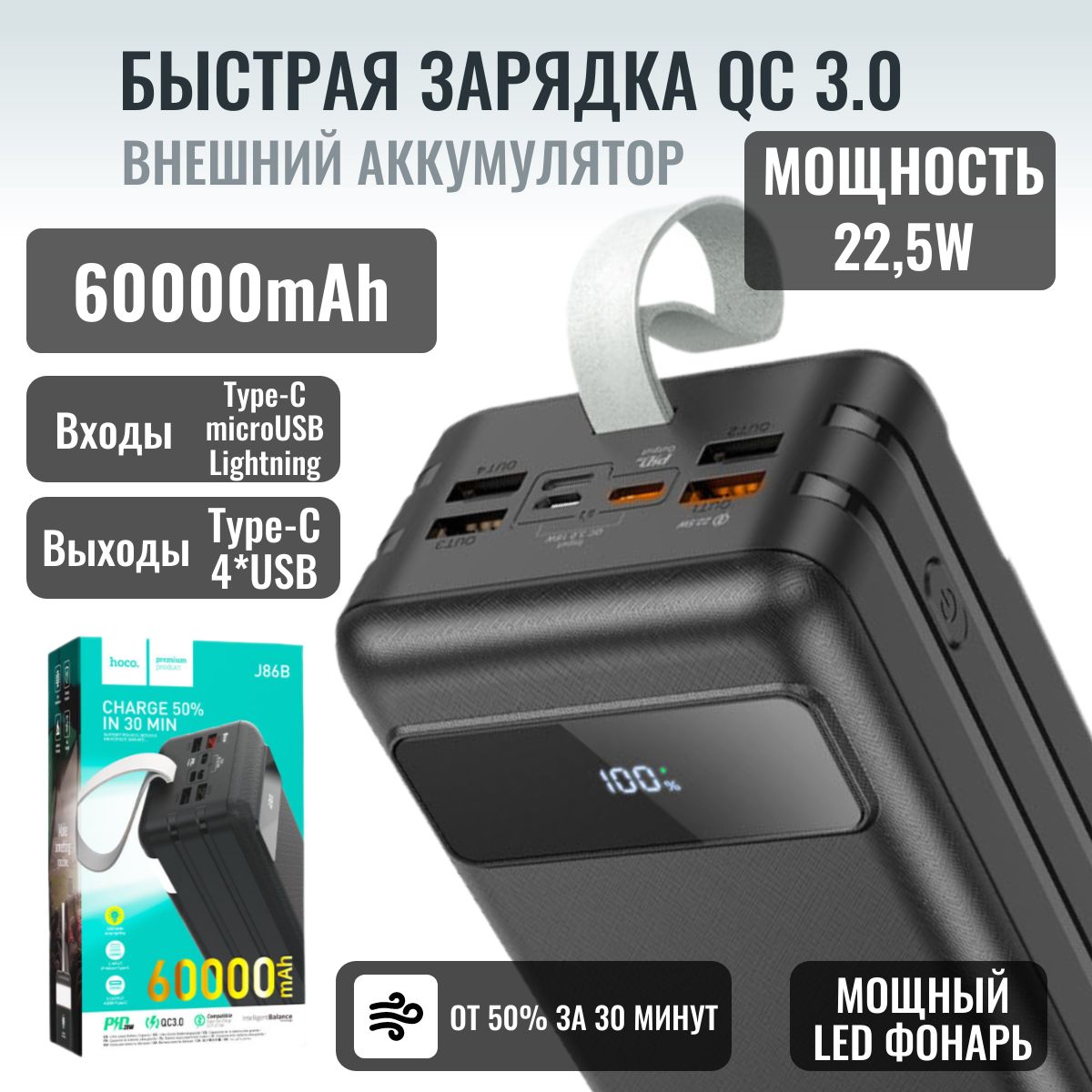 Внешний аккумулятор (Power Bank) hoco J100a89/*_1_USB_USB Type-C - купить  по выгодным ценам в интернет-магазине OZON (1396118735)