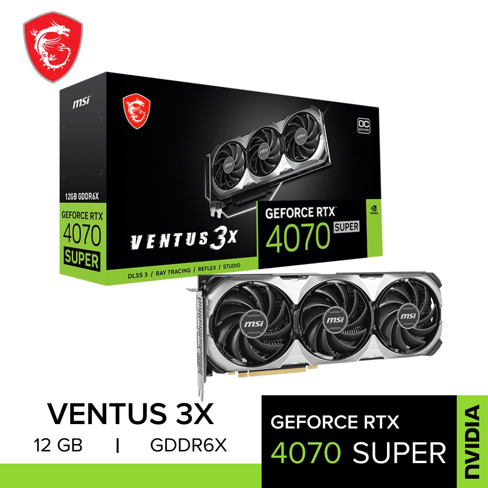 MSI Видеокарта GeForce RTX 4070 SUPER VENTUS 3X OC 12 ГБ (RTX 4070 SUPER 12G VENTUS 3X), LHR