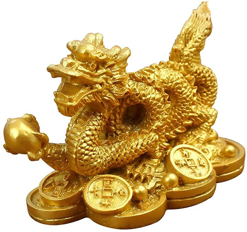 Золотой китайский дракон статуэтка