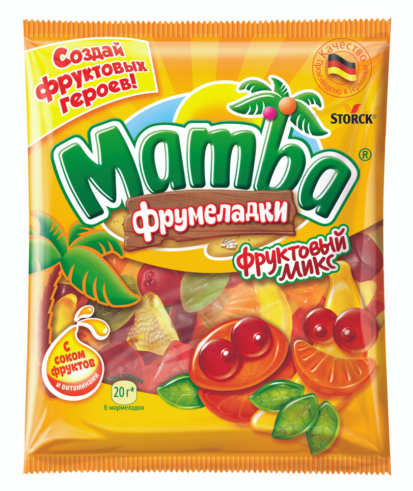 Mamba Фрумеладки Фруктовый микс, мармелад жевательный с фруктовым соком и витаминами, ассорти фруктовых #1
