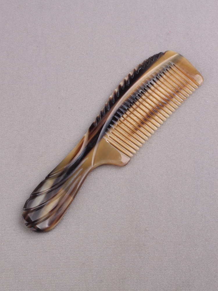 Расческа для волос из натурального рога с ручкой, Волна.  #1