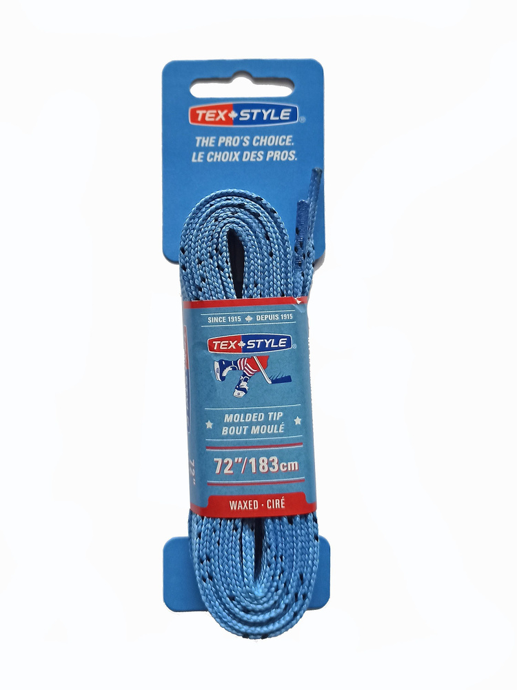 Шнурки хоккейные для коньков TexStyle 183см с пропиткой светло-синие MOLDED TIP Waxed  #1