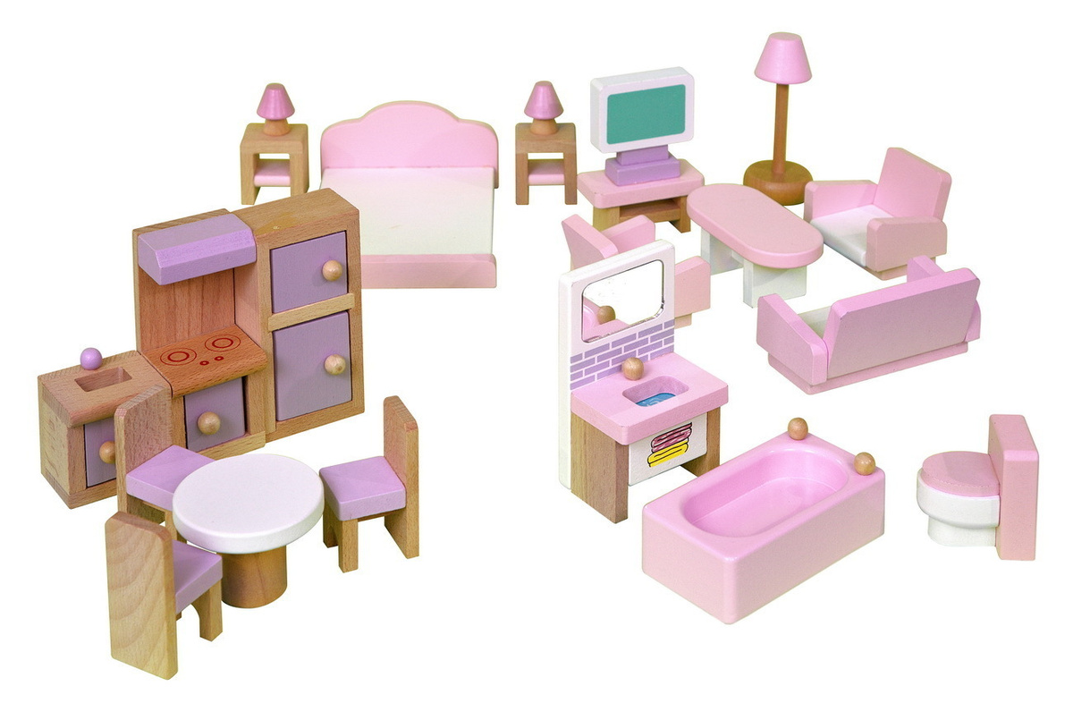 Набор мебели Babygarden 22 предмета для кукольных домиков, для кукол, натуральное дерево  #1