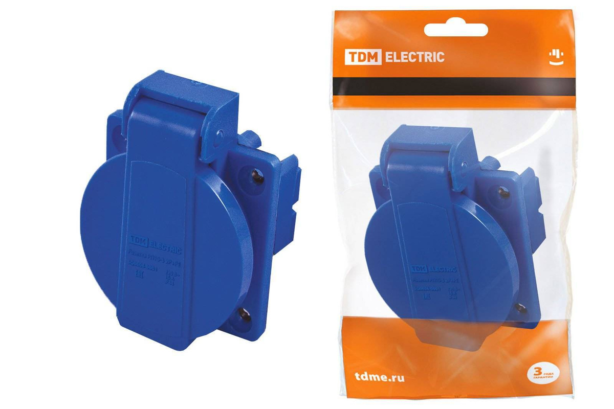 Розетка панельная РП10-3 скрытая с крышкой IP44 16А 2Р+РЕ 220В TDM ...