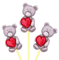 Сладкий подарок - карамель фигурная цветная / чупа чупс на палочке &#34;Мишка с сердцем&#34; серый (ваниль), 3 шт по 45 г. Спонсорские товары