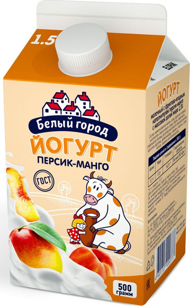 Йогурт питьевой Белый Город Персик Манго, 1,5%, 500 г - купить с ...