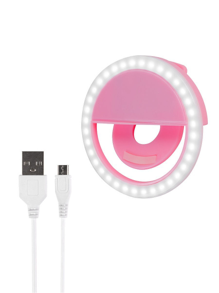 Кольцевая LED лампа для смартфона, селфи подсветка, розовый пластик ...