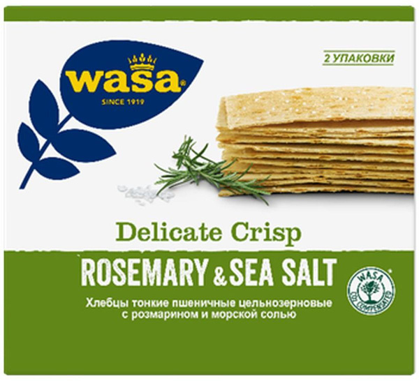 Хлебцы тонкие цельнозерновые пшеничные WASA Delicate Crisp Rosemary ...