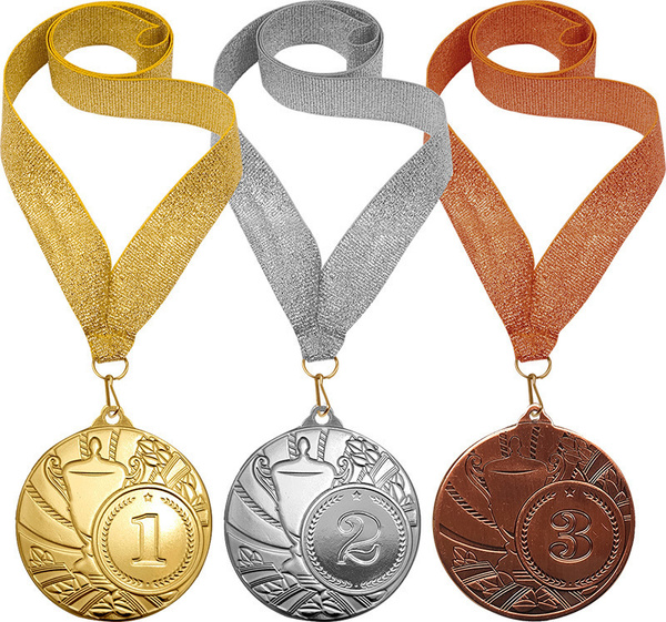 Комплект медалей (металл) "1, 2, 3 место", 50 мм, с лентами. Вариант №1 ...
