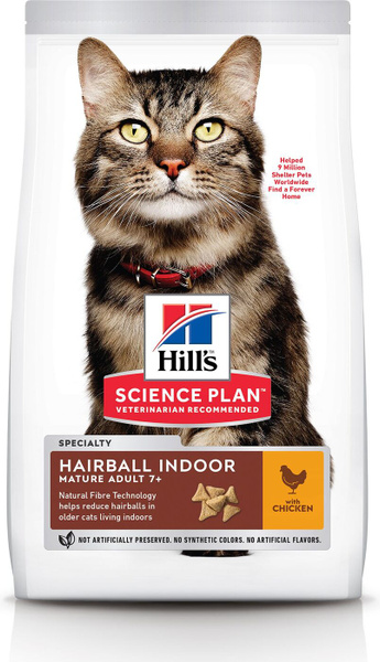Сухой корм Hill's Science Plan Hairball Indoor для выведения шерсти из ...