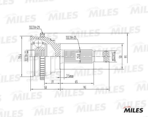 ШРУС HYUNDAI ACCENT X-3/LC/VERNA 1.3-1.6 94-05 нар. +ABS - MILES арт ...