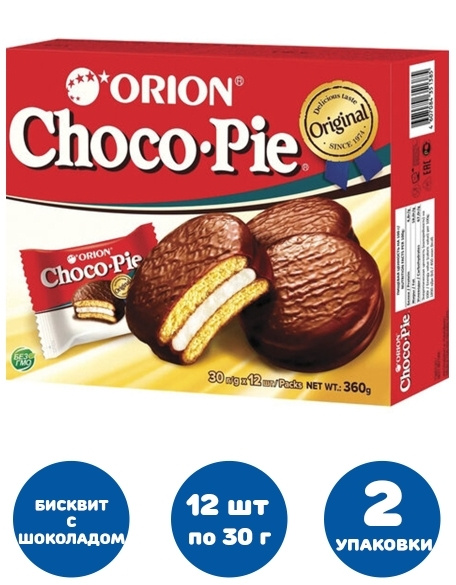 Печенье ORION "Choco Pie Original" 360 г (12 штук х 30 г) 2 упаковки ...