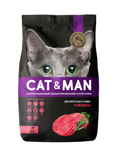 Корм CAT&MAN Для взрослых кошек с говядиной 1,9кг - купить с доставкой ...