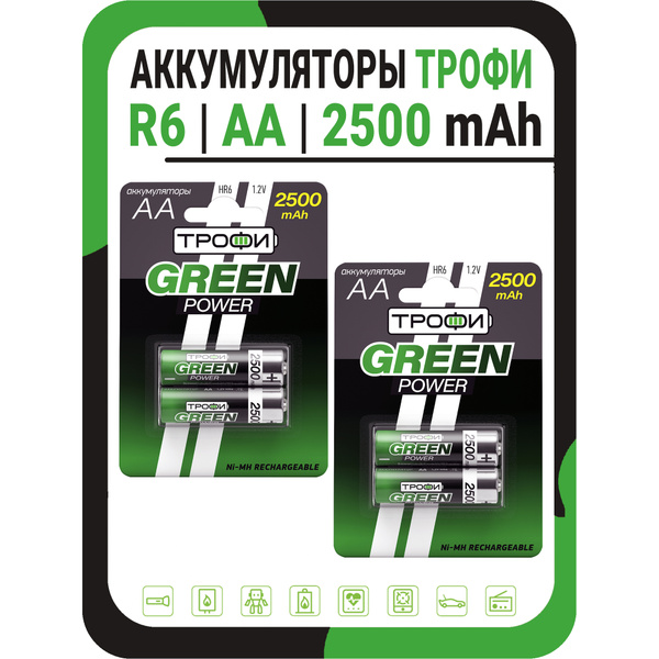 Аккумуляторные батарейки АА Трофи R6 2500 mAh - набор 4 шт. - купить с ...