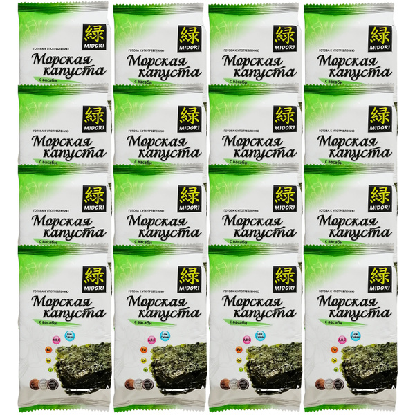 Морская капуста Midori жареная с васаби, чипсы нори, 5 г - 16 шт ...