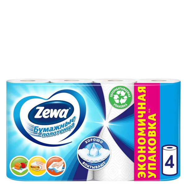 ZEWA бумажные полотенца, салфетки, 2х слойные, 4 рулона 2 слоя / зева ...