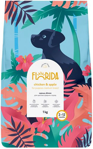 Сухой корм Florida для щенков средних пород с курицей и яблоком 1 кг ...