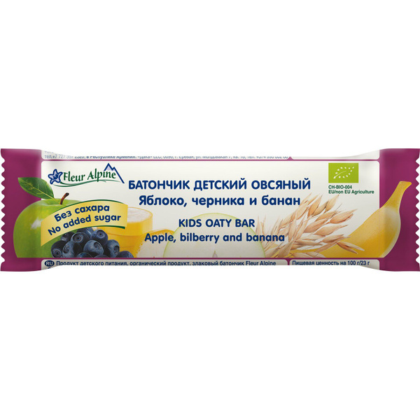 Батончик Fleur Alpine Органик злаковый овсяный с яблоком черникой и ...