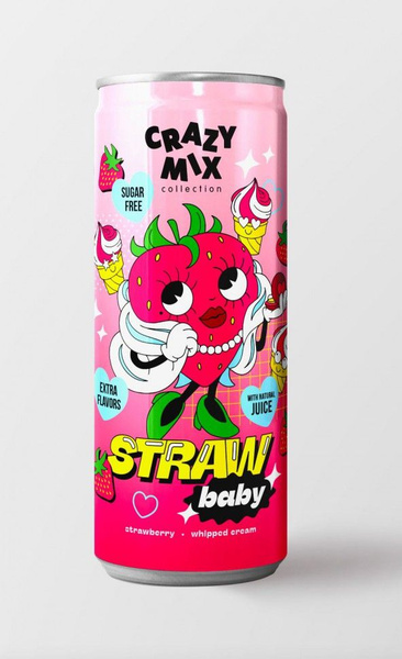 Газированный напиток с натуральным соком CRAZY MIX StrawBaby 0,33л ж/б ...