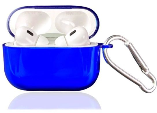 Чехол для AirPods Pro 2 Синий прозрачный с карабином-LU - купить с ...