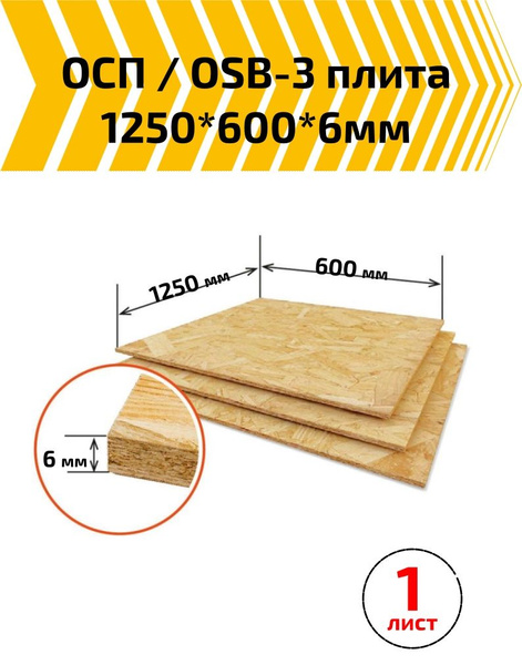 Ориентированно стружечная плита/ OSB-3 плита влагостойкая 1250*600*6мм ...