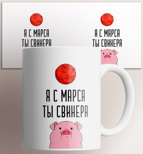Кружка "Я с марса ты свинера , на подарок котик в огне , с прикольной ...