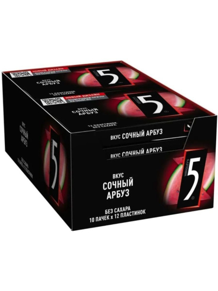 Жевательная резинка Five Cyclone Сочный арбуз, без сахара, 31.2 г 10 шт ...