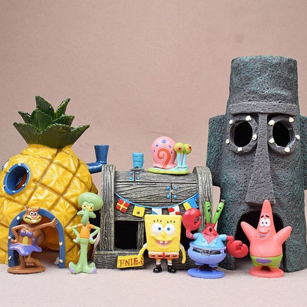 Декорация для аквариума Набор Фигурки SpongeBob 9 шт, домик Губка Боб ...