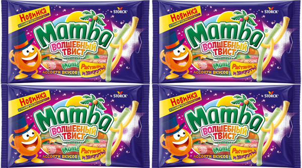 Конфеты жевательные Mamba Волшебный твист, комплект: 4 упаковки по 70 г ...