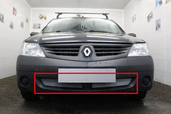 Защитная сетка радиатора низ хром Renault Logan (2004-2009) / съемная ...