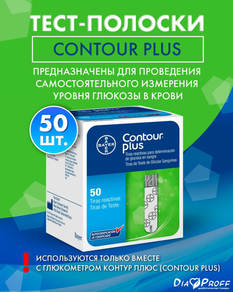 Тест-полоски Контур Плюс (Contour Plus) №50,срок годности 02.2024 ...