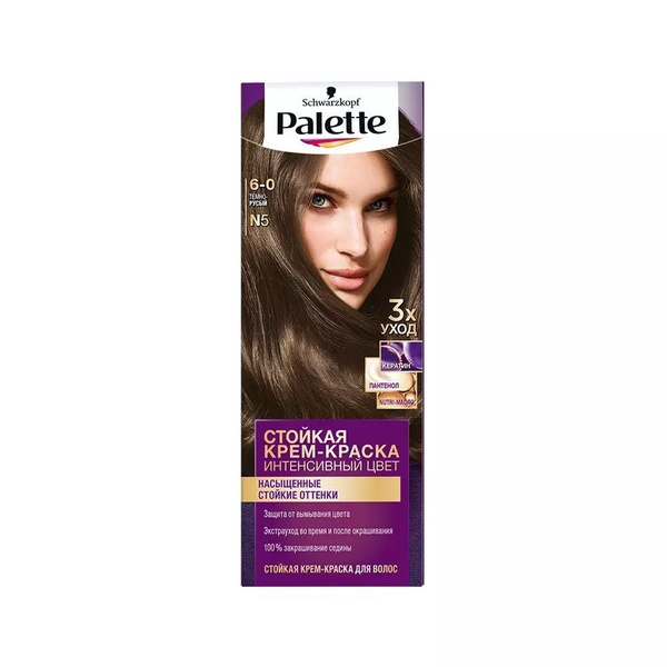 Palette Стойкая крем-краска для волос Темно-русый, 6-0 (N5), 110 мл ...