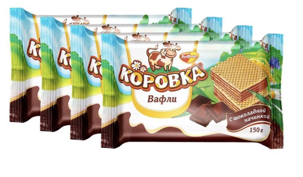 Рот Фронт Вафли Коровка с шоколадной начинкой, 150 г х 4 шт - купить с ...