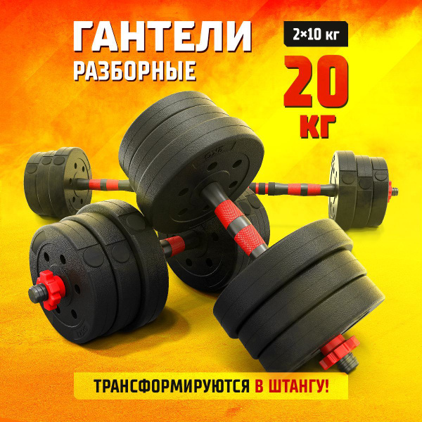 Гантели Profigym разборные + штанга (трансформер), 2 шт. по 10 кг ...