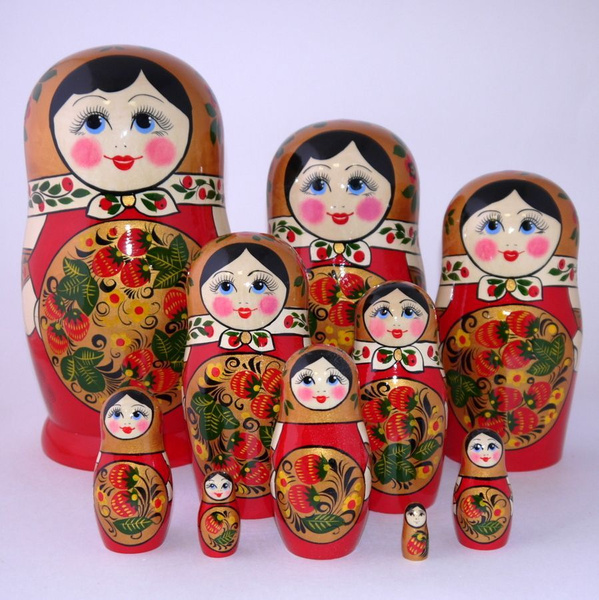 Матрешка хохломская 10 предметов, Хохлома, ручная авторская работа ...