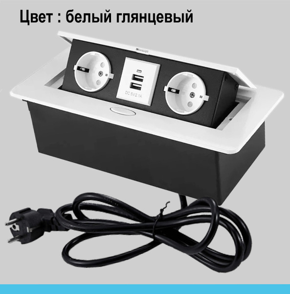 Выдвижная встраиваемая розетка, горизонтальная, GL на 2 розетки и 2 USB ...