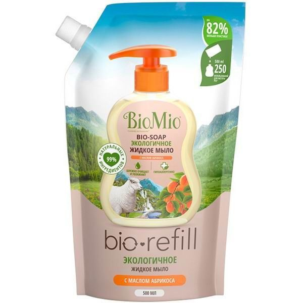 Мыло жидкое BIO MIO BIO-SOAP с маслом абрикоса Refill дой-пак 500мл ...