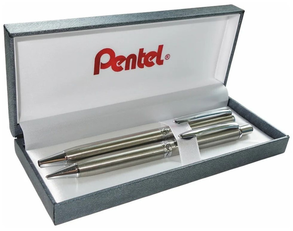 Набор Pentel Sterling карандаш A810 + шариковая ручка B810 серебристый ...