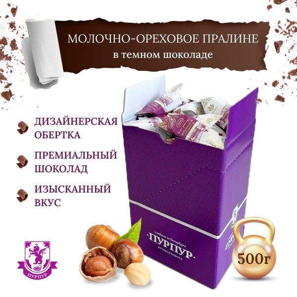 Конфеты "Аничков мост". Молочно-ореховое пралине в темном шоколаде, 500 ...