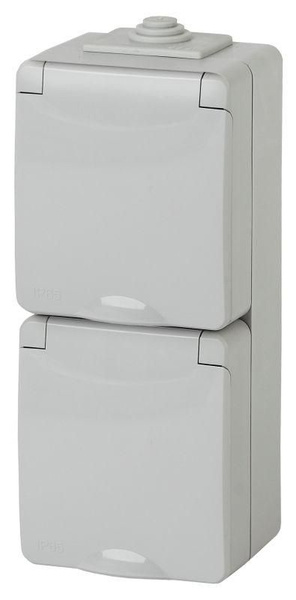 Розетка 2-м ОП Эра Эксперт 11-2607-03 16А IP65 верт. 250В 2х2P+E сер ...