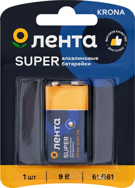 Элемент питания ЛЕНТА алкалин 6LR61 крона 1шт AL6LR611 (Китай) - купить ...