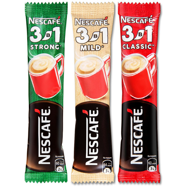 Кофе 3в1 Nescafe STRONG, MILD, CLASSIC, растворимый, 14.5 г, 3 шт ...