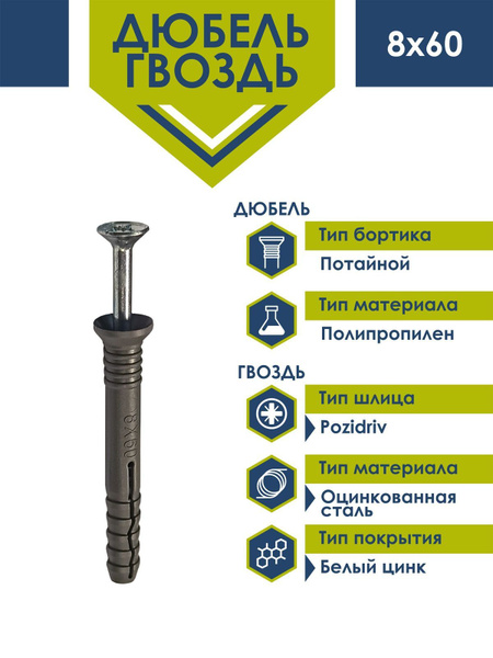 Дюбель-гвоздь Daxmer потайной борт 8х60 (100 шт) купить на OZON по ...