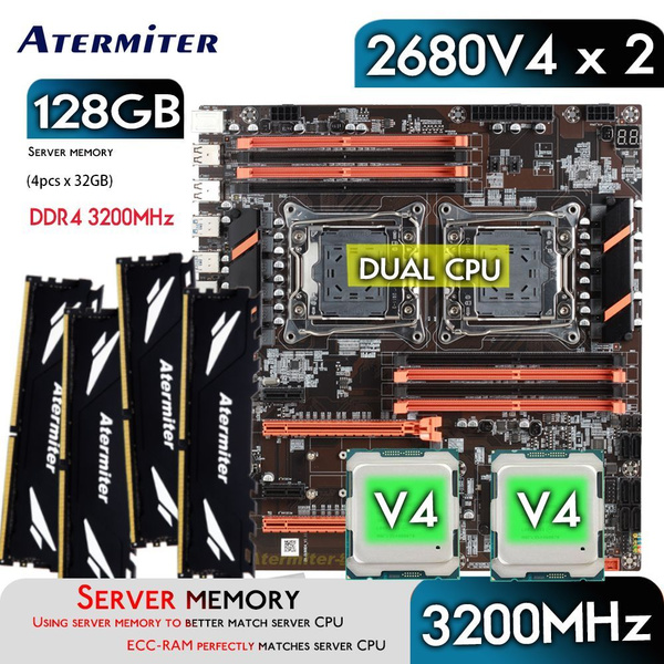 Atermiter Материнская плата Dual X99 Intel LGA 2011-3 + E5 2680V4 X2pcs ...