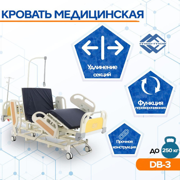 Кровать для лежачих больных DB-3 электрическая с выдвижным ложементом и ...