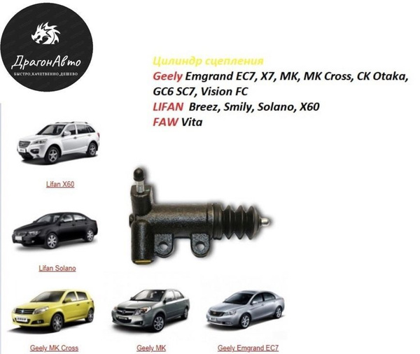 Цилиндр сцепления рабочий Geely Emgrand EC7, X7, MK, MK Cross, CK Otaka ...
