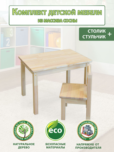 Набор детской мебели стол и стул, комплект из массива дерева - купить с ...