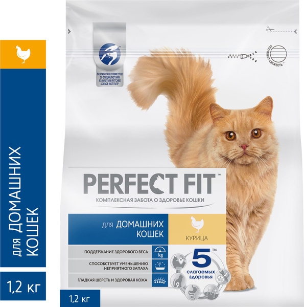 Cухой корм Perfect Fit для живущих в помещении кошек, с курицей, 1.2кг ...