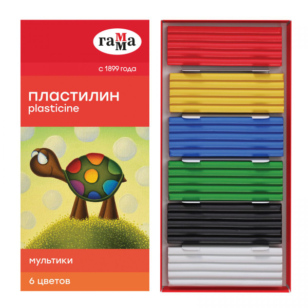 Пластилин 6 цветов, 120 гр, стек, картонная коробка Мультики Гамма ...
